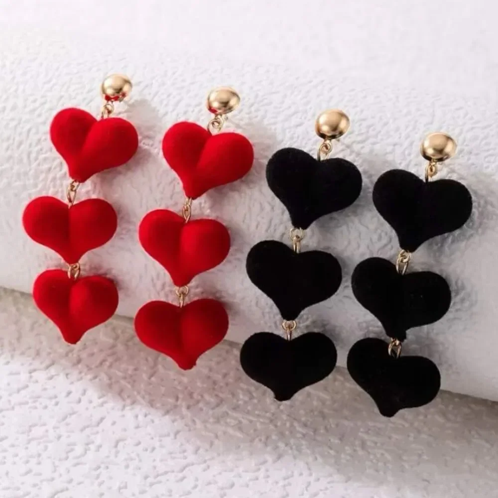3for$20 NEW 2pairs Black & Red Love Velvet Long Gift Earrings